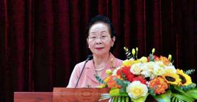GS.TS Nguyễn Thị Doan, nguyên Phó Chủ tịch nước, Chủ tịch Hội Khuyến học Việt Nam phát biểu khai mạc Hội thảo: “Học tập suốt đời để nâng cao chỉ số hạnh phúc của nhân dân, trách nhiệm của các Ban, Bộ, Ngành, các tổ chức và Hội Khuyến học Việt Nam” diễn ra sáng 22/5 tại Hội Khuyến học Việt Nam. Ảnh: Quốc Thành